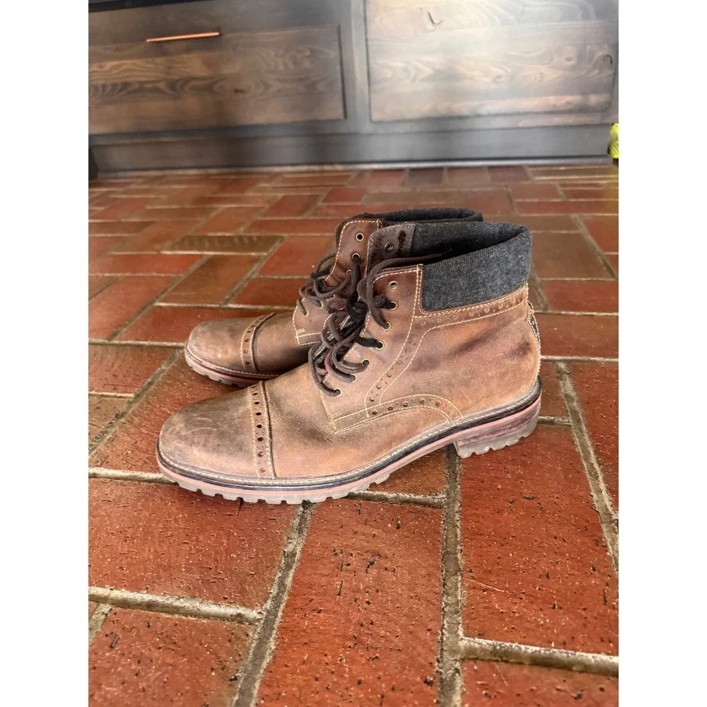 Johnston & Murphy 1850 Karnes Brown Leather Brogue Cap Toe Boots 20-9956 9.5M